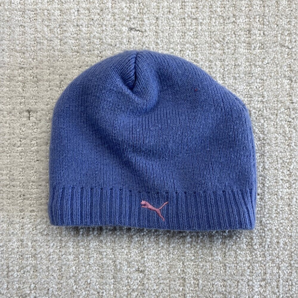 Vintage Y2K Puma Beanie Logo Hat Purple / Pink Skater Snowboard Skull Cap
